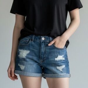Pacsun High Rise Distressed Cuff “The Shortie” Denim Shorts